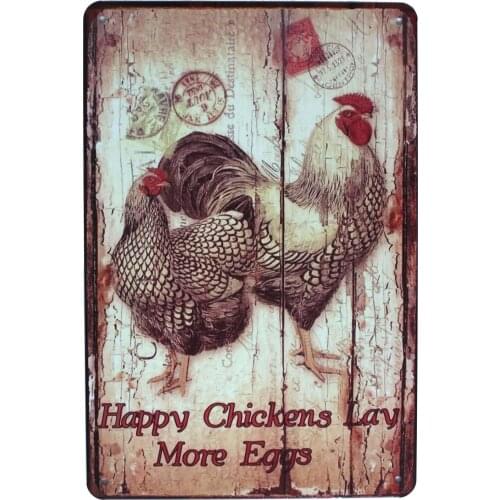 ARTCLUB Happy Chickens Lay More Eggs, Hen Metal Tin Sign, Vintage Plaque Poster Kitchen Home Wall Decor