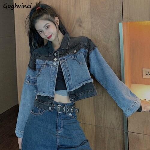 Basic Jackets Women Blue Denim Patch Designs Crop Korean Style Cargo Hip Hop Sexy Lovely Ladies Slim All-match Fashion Chic Tops