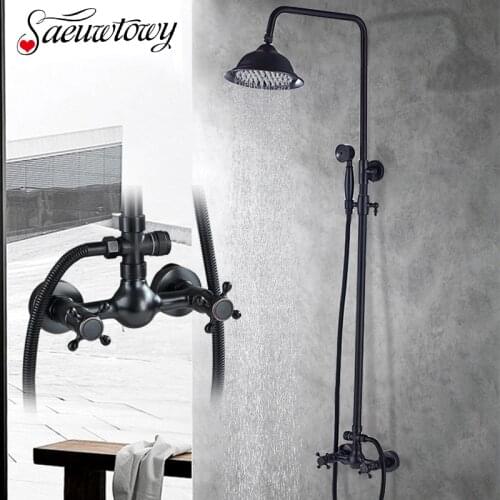 Oil Rubbed Bronze Shower Faucet Wall Mounted 8 '' Shower Head Hot And Cold Water Mixer Crane Shower Bracket Bathroom Shower Set