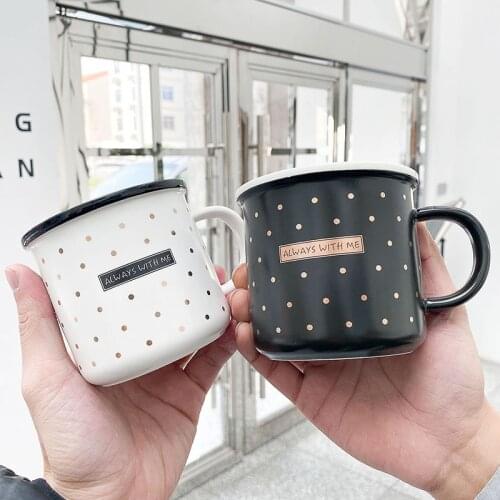 Black white polka dot ceramic mug,drinking tool Lovers Cup unique tea Cups ceramic mug Creative mug, juice milk cup coffee mug