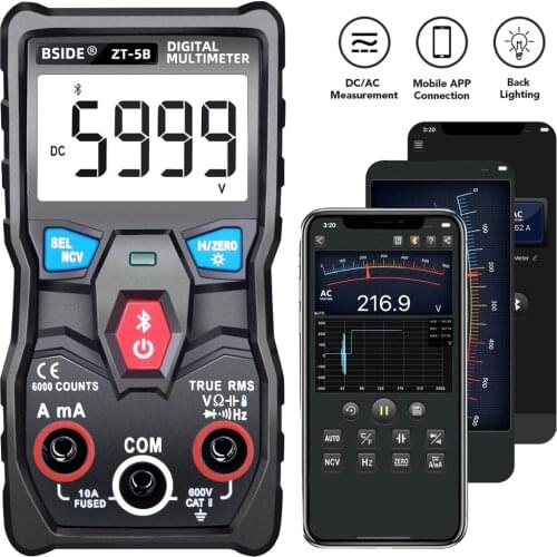 BSIDE ZT-5B Digital Multimeter Auto-Ranging True RMS 6000 Counts Voltmeter Volt Amp Ohm Hz NCV Diode Capacitance Temp