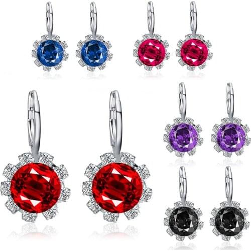 Elegant Women Stylish Round Shape Flower Faux Crystal Cubic Zirconia Stud Earrings Gift