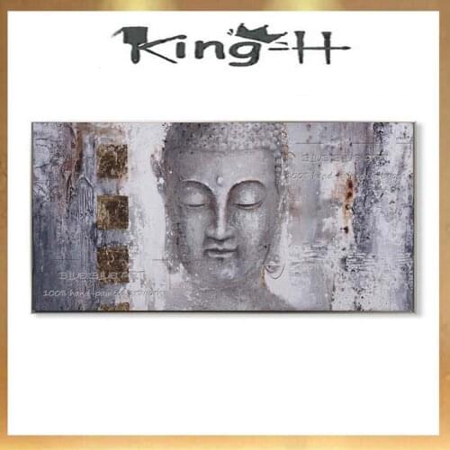 Skilled Artist Hand-painted High Quality Abstract Buddha Figure Acrylic Painting on Canvas Grey Color Buddha Head Oil Painting