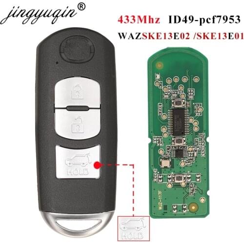 Jingyuqin Smart Remote Car Key Fob 3 4 Buttons 433MHz 49 Chip for Mazda (Mitsubishi System) 6 3 MX-5 CX-4 CX-5 CX-7 SKE13E-01