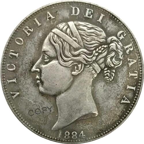 1884 United Kingdom 1/2 Crown Collectibles Cupronickel Plated Silver Copy Coin