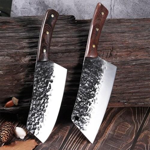 Handmade Kitchen Knife Hammered Blade Chinese Style Kitchen Cutter 50Cr15MoV Stainless Steel Chopper Slices Meat Cleaver Knives