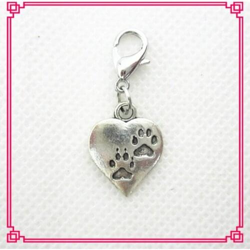 Hot selling 100pcs/lot dog paw heart dangle charms floating charms hanging charms for glass lockets diy jewelry