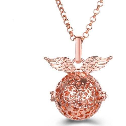Mexico Round Angel Wings Pendant 16MM Music Ball Vintage Pregnancy Necklace Perfume Diffuser Lockets Women Sweater Chain Jewelry