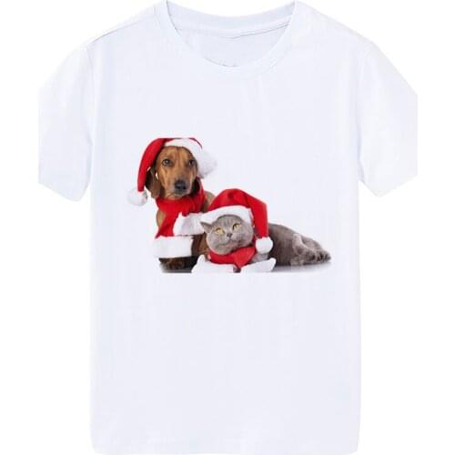 Christmas Cute Pet Fashion Boys Tops Funny Animal Simple White Childrens Shirt Harajuku Design Kawaii Girl Christmas T-shirt