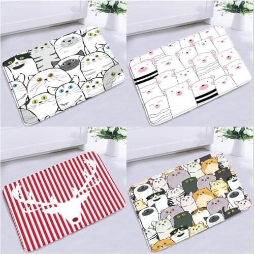 Cartoon Animals Kid Bathroom Mat Cute Cat Bear Elk Suede Floor Rugs Bath Kitchen Bedroom Entrance Door Mats Carpet Home Decor