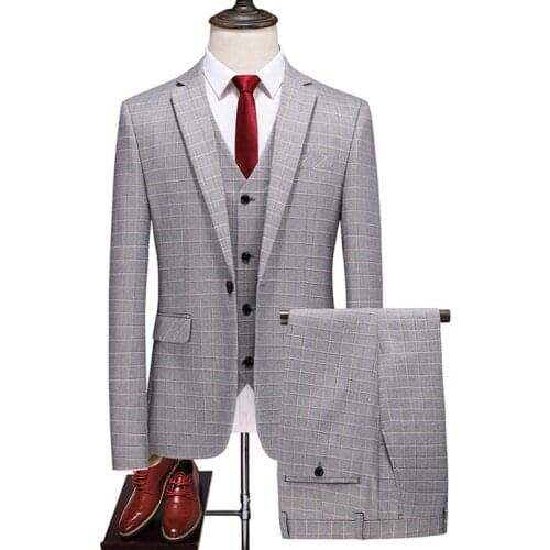 Men Dress Suits British 3Piece Men Wedding Suit New 2021 Autumn Mens Business Formal Plaid Suit Men Luxury Slim Fit Dress