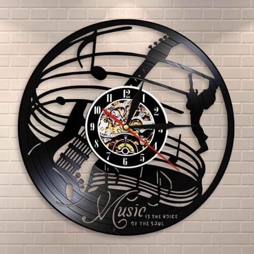 Music Quotes Music Is The Voice Of The Soul Guitarist Gift Guitar Wall Art Clock Guitar Rock Music Decor Vinyl Record Wall Clock