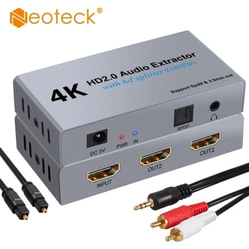 Neoteck 2.0 Audio Extractor Splitter DAC HDMI-compatible to Optical SPDIF Toslink Converter Digital to Analog Stereo 3.5mm Audio