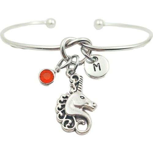 New Unicorn Beauty Retro Creative Initial Letter Monogram Birthstone Adjustable Bracelet Fashion Jewelry Women Gift Pendant