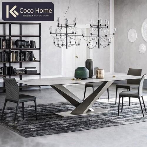 Dining table and chair combination modern minimalist wrought iron rectangular dining table household marble dining table