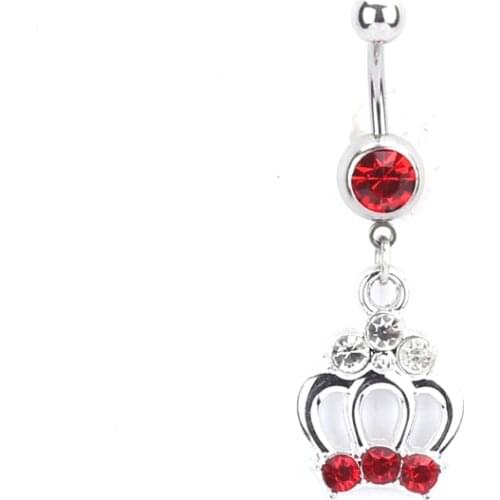 Fashion Body red crown charm Rhinestone Body Piercing Jewelry Belly Button Ring Navel Jewelry
