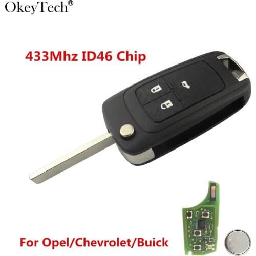 Okeytech 3 Button Flip Folding Remote Car Key 433Mhz ID46 Chip For Vauxhall Opel Insignia Astra J Corsa E Zafira C 2009-2016
