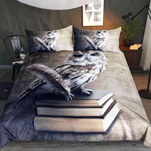 Pen and Ink Owl Pattern Cartoon King Size Quilt Cover with 2Pillowcase Fashion Bedding 3 Piece Set Available In Multiple Size