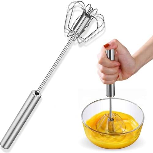304 Stainless Semi-automatic Mixer Egg Beater Self Turning Whisk Hand Held Stainless Steel Whisk Egg Cream Stirrer Egg Tools