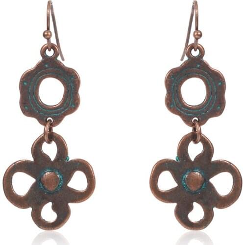 Hollow Ethnic Earrings Green Color Pendant Earrings Retro Womens Jewelry