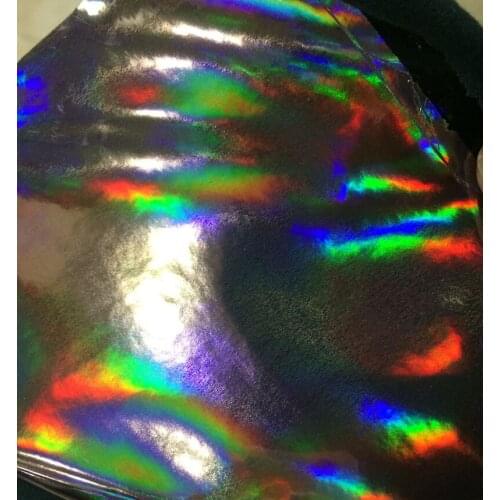 Gray Synthetic Laser Holographic PU Leather with Radium ColorFul Film Faux Leather Fabric material