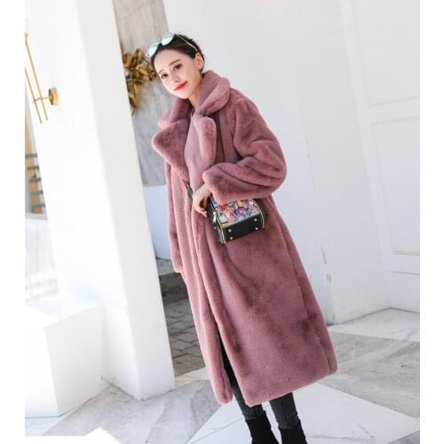 Women 2020 Winter Faux Rabbit Fur Coat Female Long Fur Coats Loose Casual Lapel OverCoat Thick Warm Ladies Plush Outerwear G786