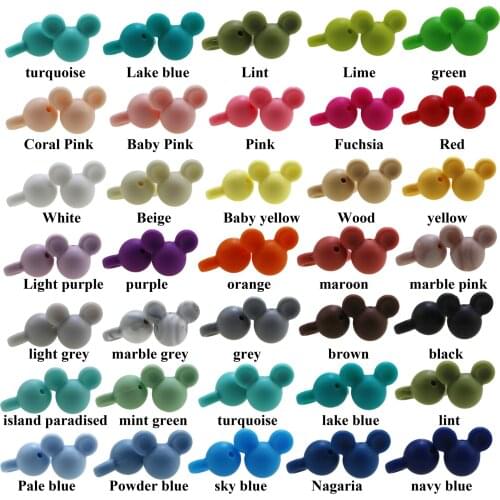 27 Colors 100 pieces/lot Silicone Mickey Beads Baby Teething Beads Safe Food Grade Nursing Chewing mouse Silicone Beads