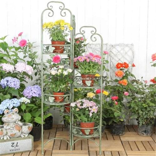 Wrought iron folding six-layer flower stand lace balcony garden garden raised basin outdoor rattan decoration succulent store st