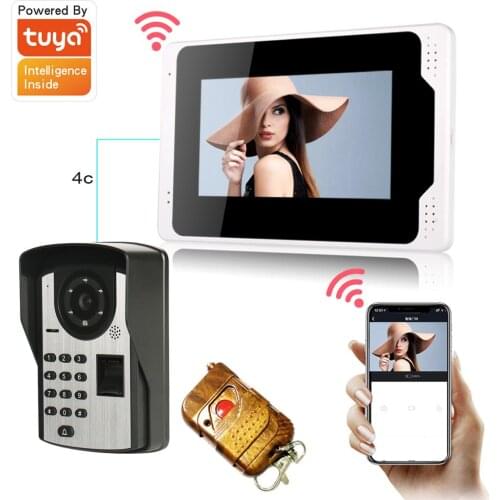 Tuya APP Control Video Intercom 7 Inch Monitor Fingerprint RFID Password Wifi Wireless Video Door Phone Doorbell Intercom System