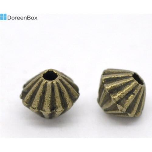 200 PCs Doreen Box Vintage Bicone Spacer Beads Alloy Bronze Tone 5x4mm For DIY Jewelry Making Findings Wholesale, Hole: 1mm