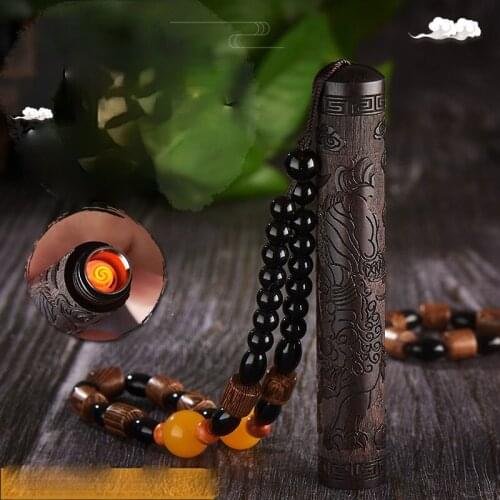 Retro Ebony Blowing Ignition Personalized Wood Carving USB Charging Cigarette Lighter Regalos Para Hombre Originales Encendedor