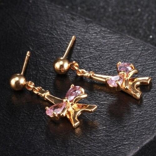 Luxury zirconia earrings female popular Metal Eiffel Tower Pendant Long Earrings Crystal bowknot Drop Earrings for Women Jewelr