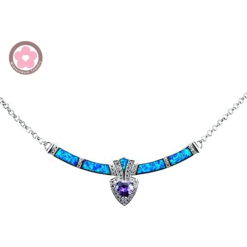JZN0003 Luxury Disign Precious Blue Opal Gem Link Chain Necklaces & Pendants Jewelry for Women Party Accessories Christmas Gfit