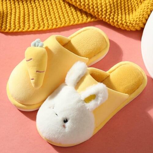 LLUUMIU women Winter House Fur Slippers Warm Cotton Shoes Lovely Cartoon Rabbit Indoor Bedroom Women Men Lovers Furry Slides