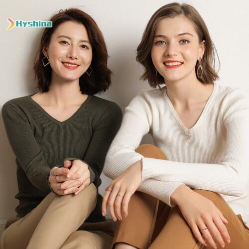 2020 Autumn and Winter New Slim Sweater Women Long-sleeved Wild V-neck Pullovers Are Thin Solid Color Knitted Bottoming Shirt Wo