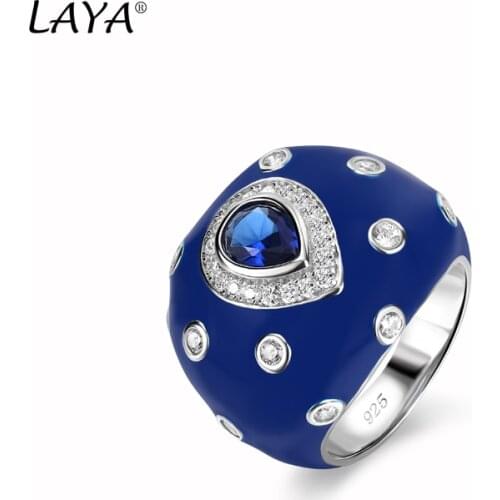 925 Sterling Silver Fashion Retro Style High Quality Zircon Synthetic Crystal Blue Enamel Ring For Womens Party Classic Jewelry