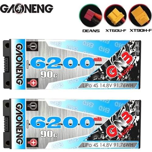 1-2PCS GAONENG GNB 6200MAH 4S 1P 90C PLUS 14.8V Rechargeable Lipo Battery XT60/T Plug XT90 Plug for 1:8 RC Car Boat
