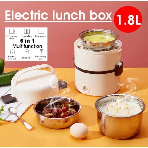 3 Layers 1.8L Stainless Steel Electric Rice Cooker Steamer Portable Meal Thermal Heating Lunch Box Food Container Warmer 250W
