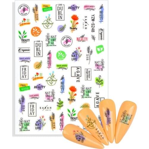 3D Nail Stickers English Letter Decal for nail Foil Flower Leaf Abstract Face Design Nails Accessorie Fashion Manicure Sticker