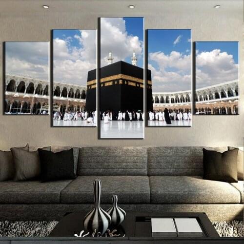 5 Pcs HD Print Large Islamic Kaaba Mecca Picture Modern Decorative Paintings on Canvas Wall Art for Home Decorations Wall Decor