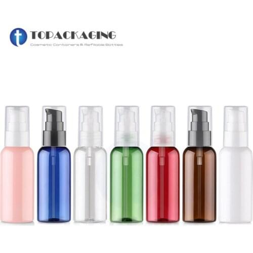 50PCS*50ML Lotion Pump Bottle PET Plastic Cosmetic Container Small Essential Oil Makeup Packing Empty Shampoo Refillable Vials