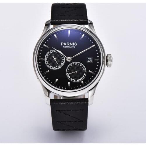 New Arrival Parnis 43mm Black Dial Automatic Mens Watch Power Reserve Mechanical Watches Men Wristwatch 2020 top luxury brand