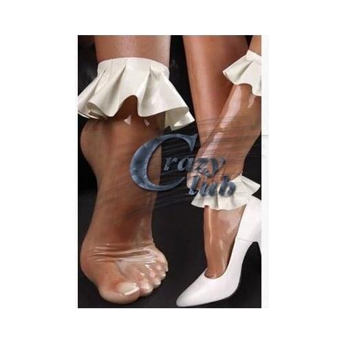 Crazy club_Hot Latex Socks Ruffle Lace Transparent Latex Sock With White Ruffle