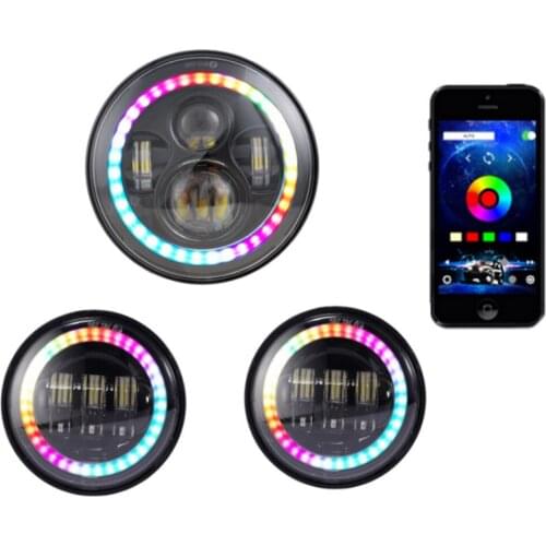 RGB 7Inch Led Headlight Phone App Bluetooth Control Halo Ring RGB 4.5inch Led Fog Passing Light Set for Motorcycle Accessories