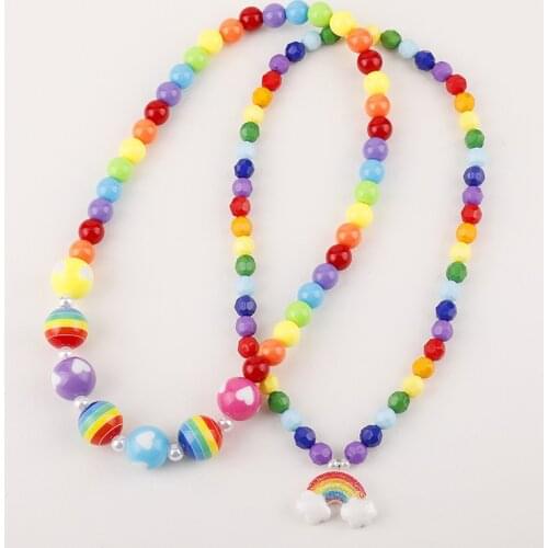 Makersland Children Necklaces Candy Color Cartoon Rainbow Pendants Beads Resin Necklace Cute Design Jewelry Christmas Presents