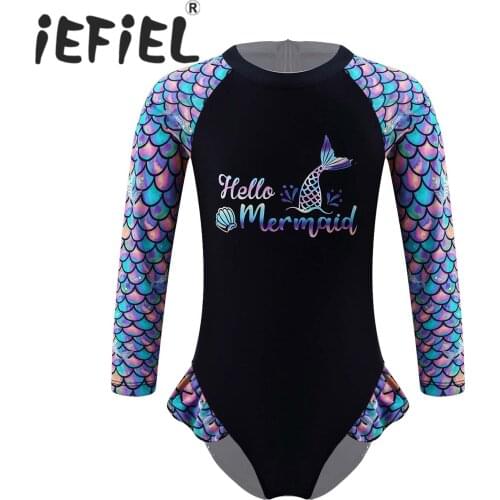 Kids Girls One-piece Swimwear Swimsuit Mermaid Costumes Fish Scales Letter Print Back Zipper Jumpsuit Bodysuit Swimming Bathing