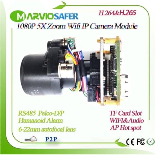 H.265 1080P WI-FI IP PTZ Network Wireless Camera Module wifi Motorized auto-focal 6-22mm Zoom Lens TF Card Slot RS485, Onvif