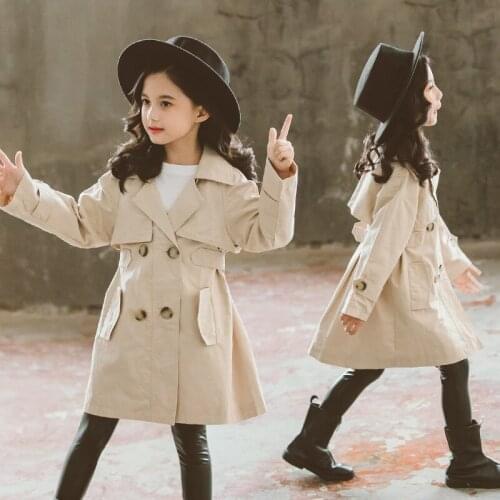 2019 autumn new cotton autumn windbreaker Girl fashion simple solid color windbreaker Girl double breasted jacket