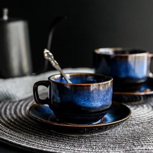 Ceramic Coffee Cup Saucer Set, breakfast cup, afternoon tea antique blue color Espresso