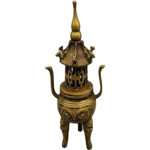 Chinese Old Bronze Statue Copper Tower Incense Burner